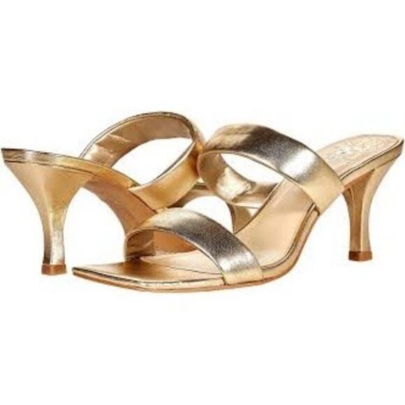 Vince Camuto Gold Aslee Square Toe Sandals Sz 8.5 - Picture 1 of 14